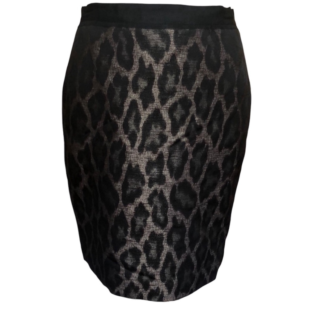 Ann Taylor Black & metallic brown champagne animal print pencil skirt Size 6